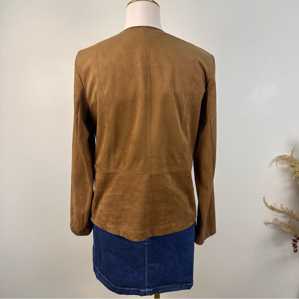J. Jill Faux Suede Moto Jacket Size Small Petite SP Brown Camel Asymmetrical Zip - Picture 4 of 13